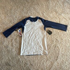 Nike Pro MLB 3/4 Sleeve Shirt Mens Small NWT Navy/Gray